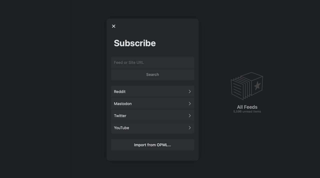 Subscribe window in Reeder