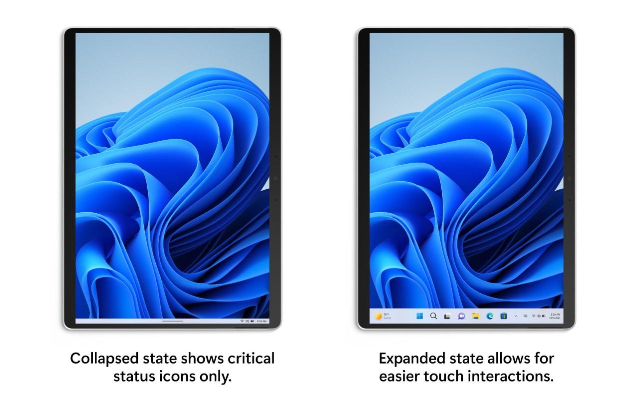 Tablet optimized taskbar in Windows 11