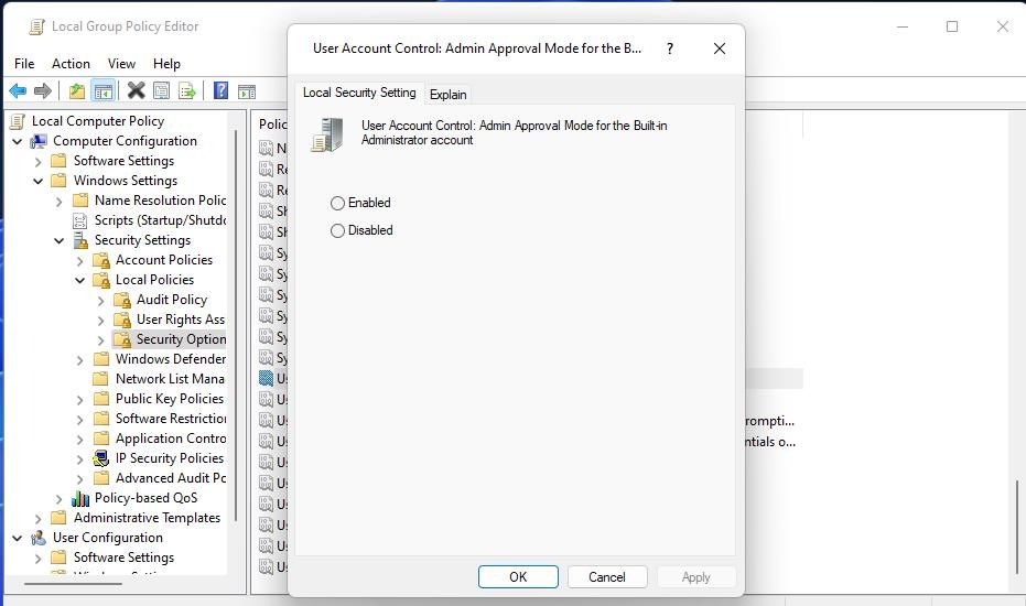 The Admin Approval Mode policy setting