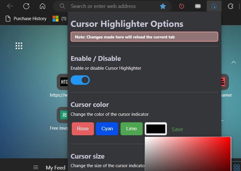 The Cursor Highlighter extension 