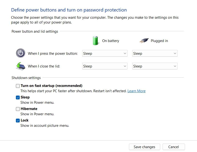 Turn on fast startup box on Control Panel