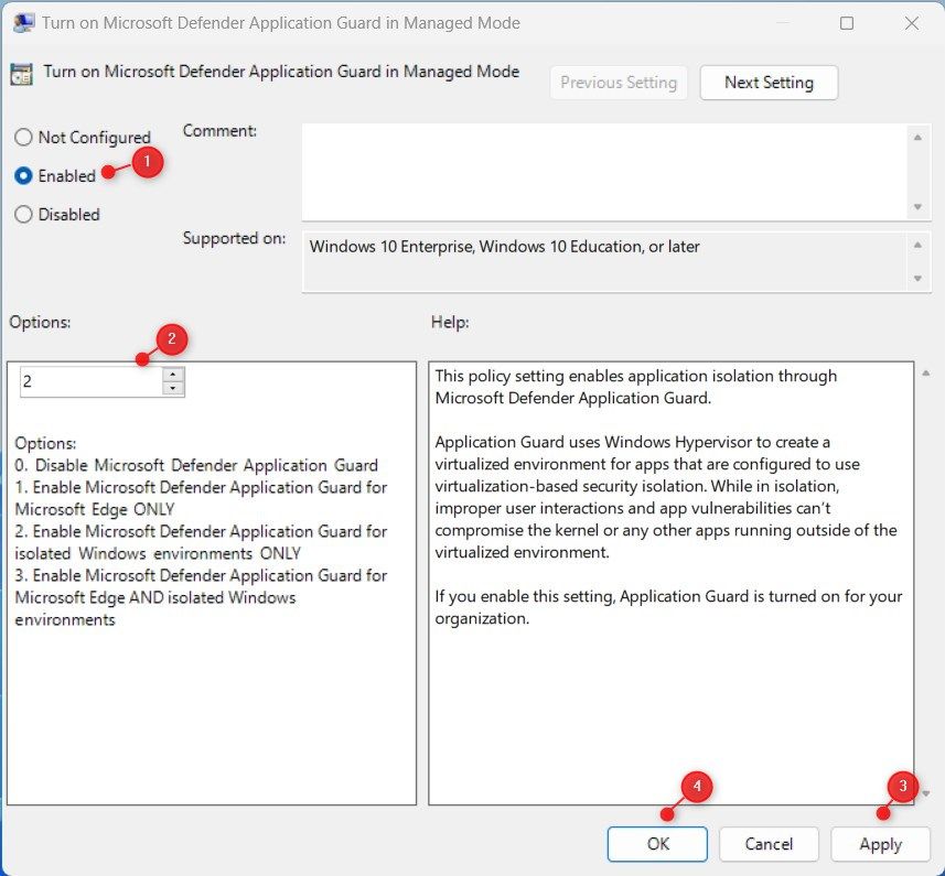 Turn on Microsoft Defender Application Guard in Managed Mode