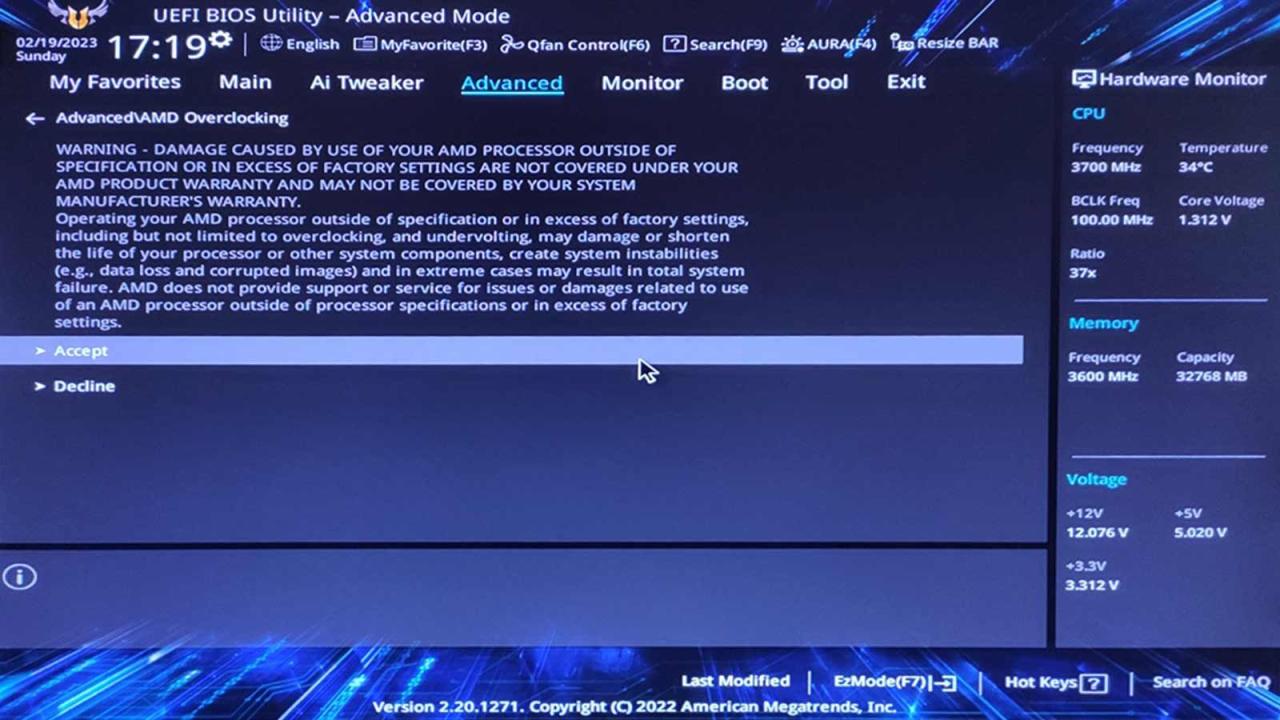 UEFI AMD Overclocking Warning