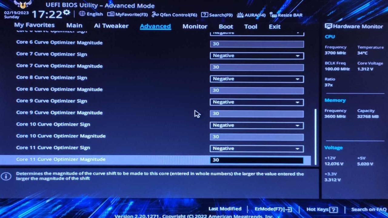 UEFI Changing Curve Optimizer Magnitude Value