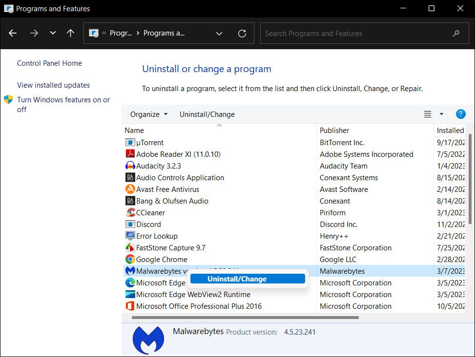 Uninstall Malwarebytes