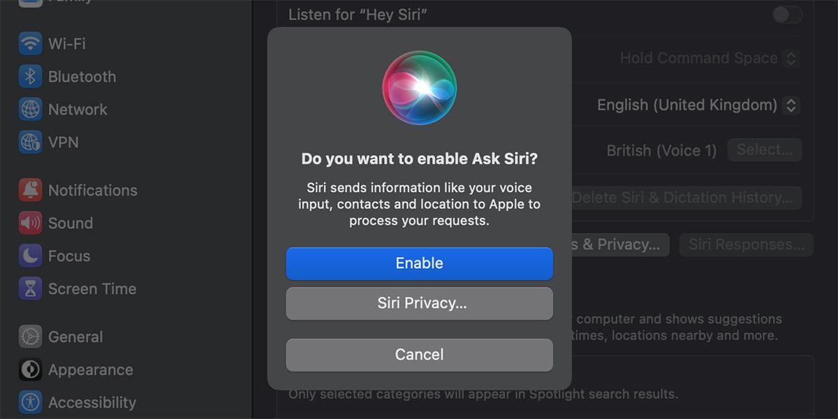 Enable Siri on Mac