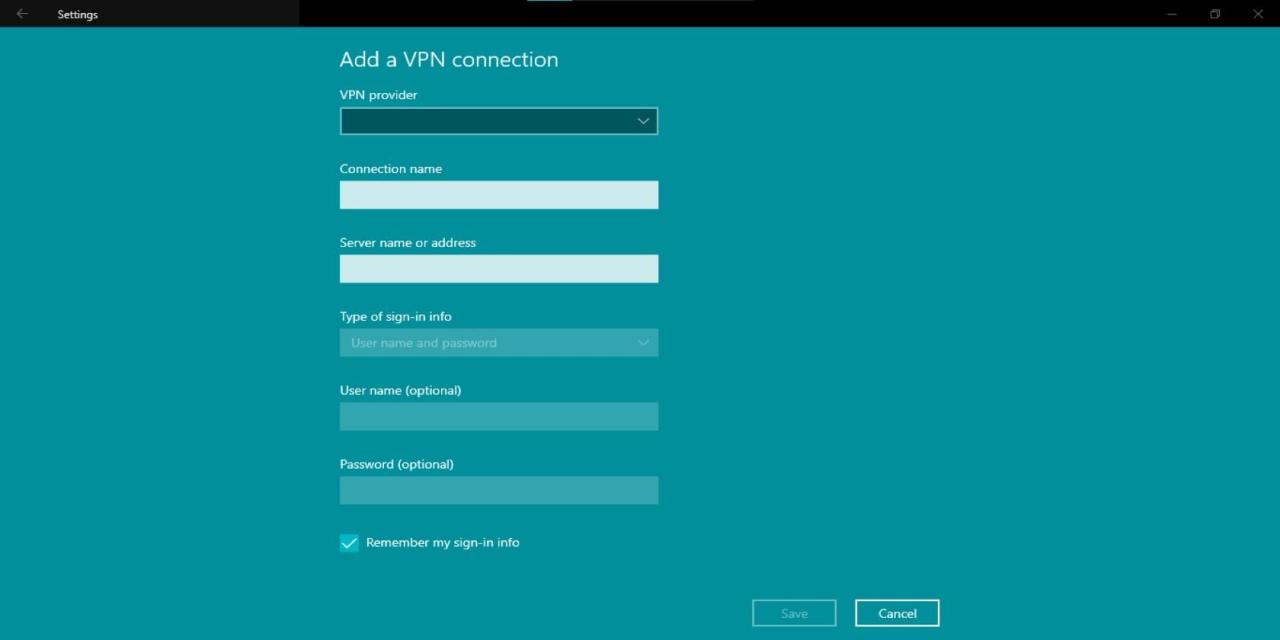 VPN Connection feature Page