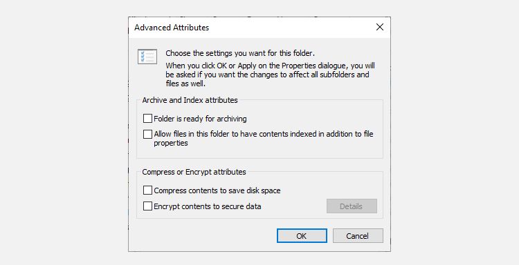 windows 10 advanced folder attributes menu