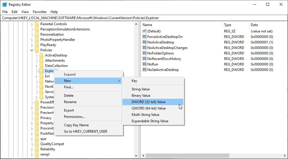 windows 10 registry editor new dword 32bit