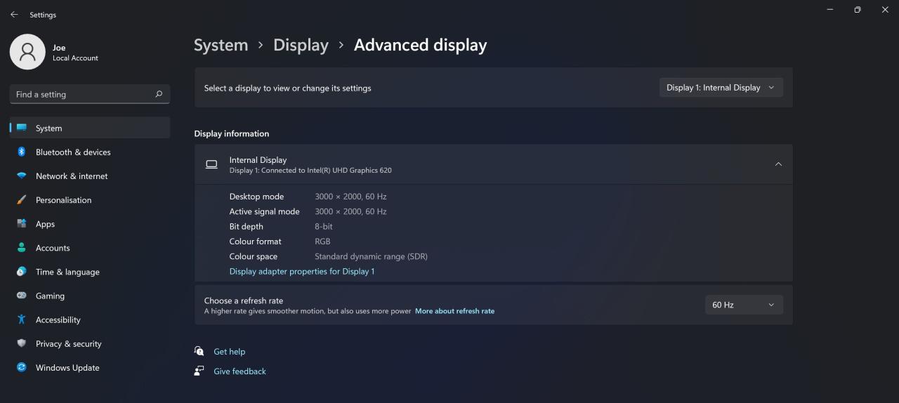 windows 11 advanced display