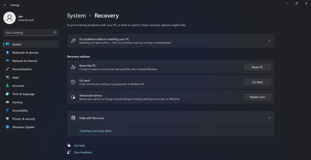 windows 11 recovery