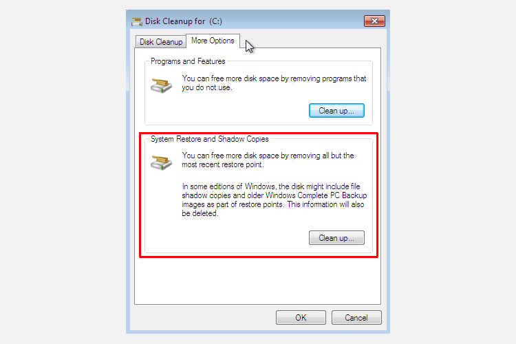 windows 7 disk cleanup options