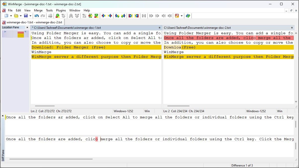 winmerge file difference comparison