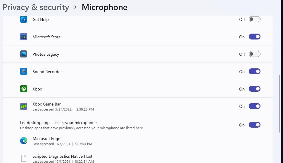 The microphone permission setting for the Xbox app 