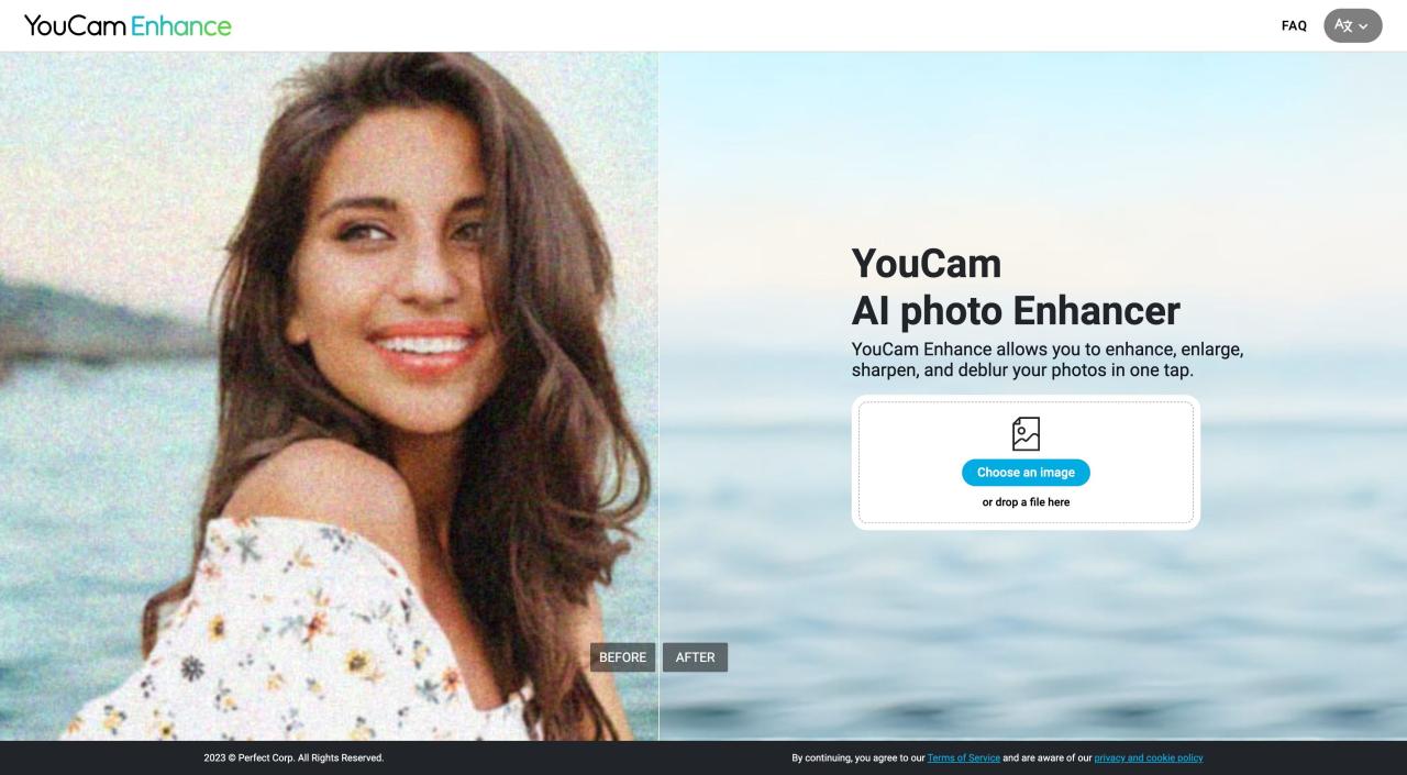 Screenshot of YouCam Enhance\'s web app