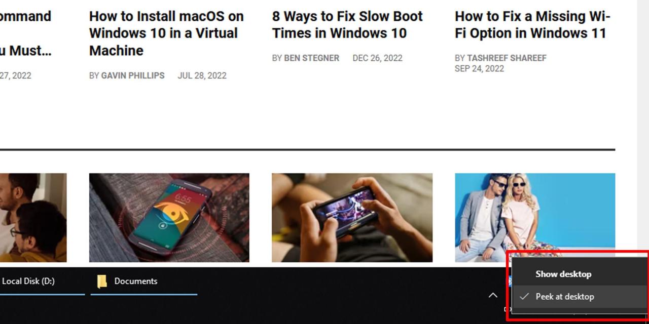 Way to enable Peek at desktop