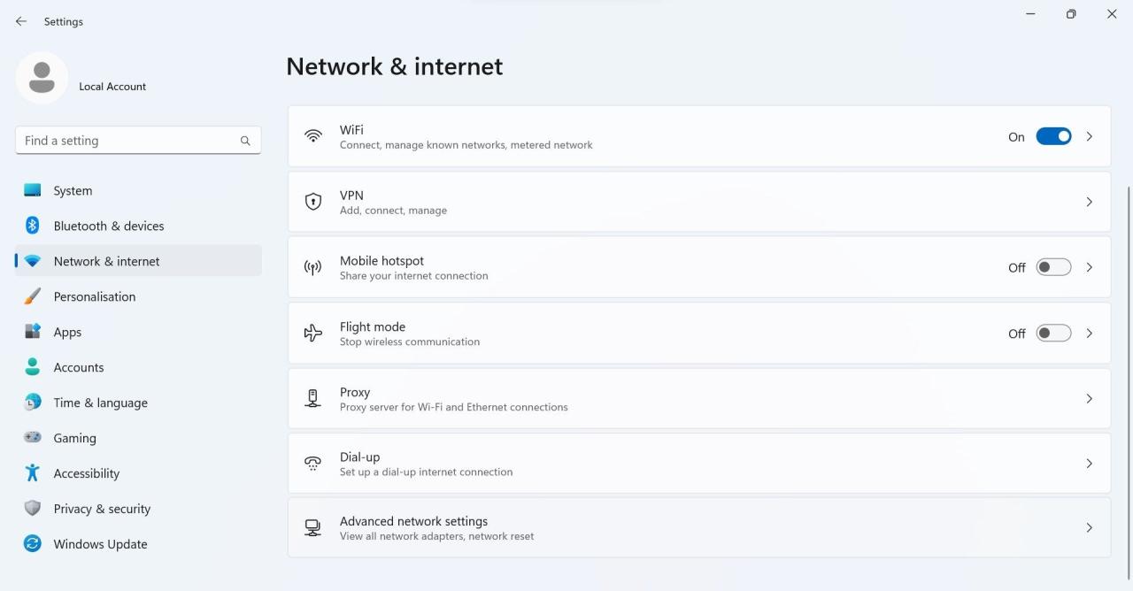 Go to Advanced Network Settings in Network and Internet Tab of Windows Settings App