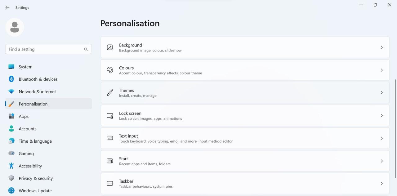 Go to Themes in Personalization Tab of Windows Settings App