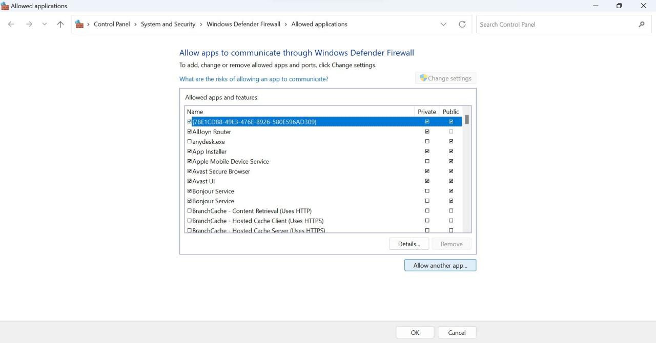 Click on Allow Another App in the Windows Defender Firewall Settings