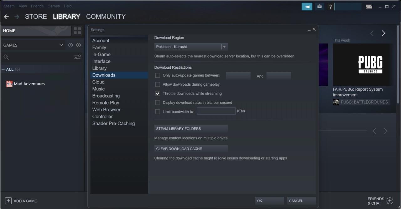 Open Steam Library Folders in the Downloads Tab of Steam Settings