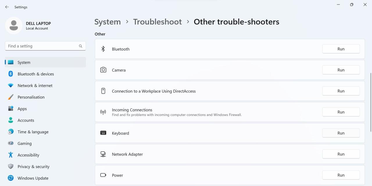 Click on the Run Button Next to the Keyboard Troubleshooter in Windows Settings App