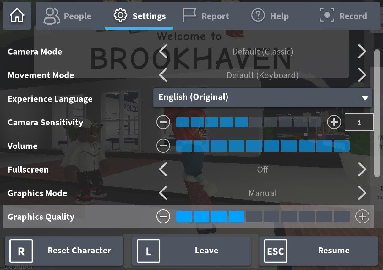 Change Graphics Settings in Roblox