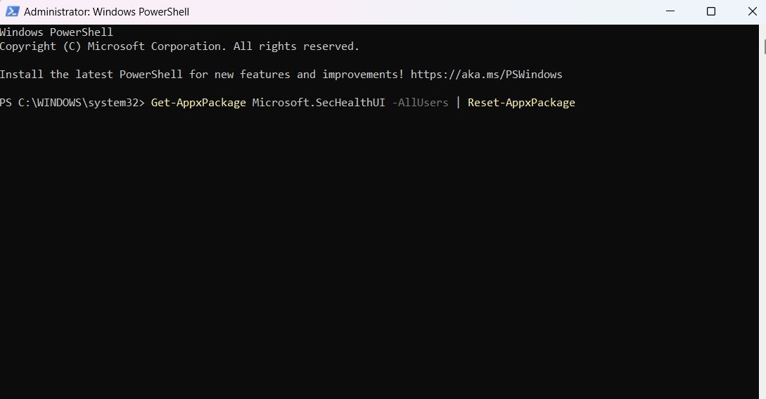 Command to Reset Windows Security in PowerShell