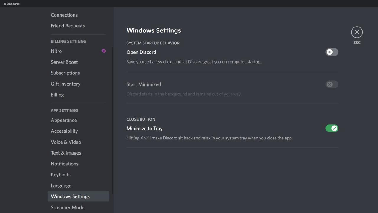 Disbaling Open Discord at Startup Option in Discord Settings