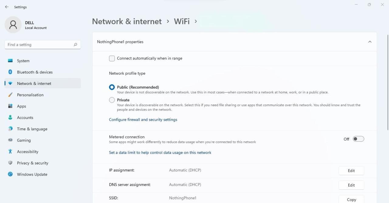 Turning the Toggle Off Next to Metered Connection Option under Wi-Fi Tab in Windows Settings App