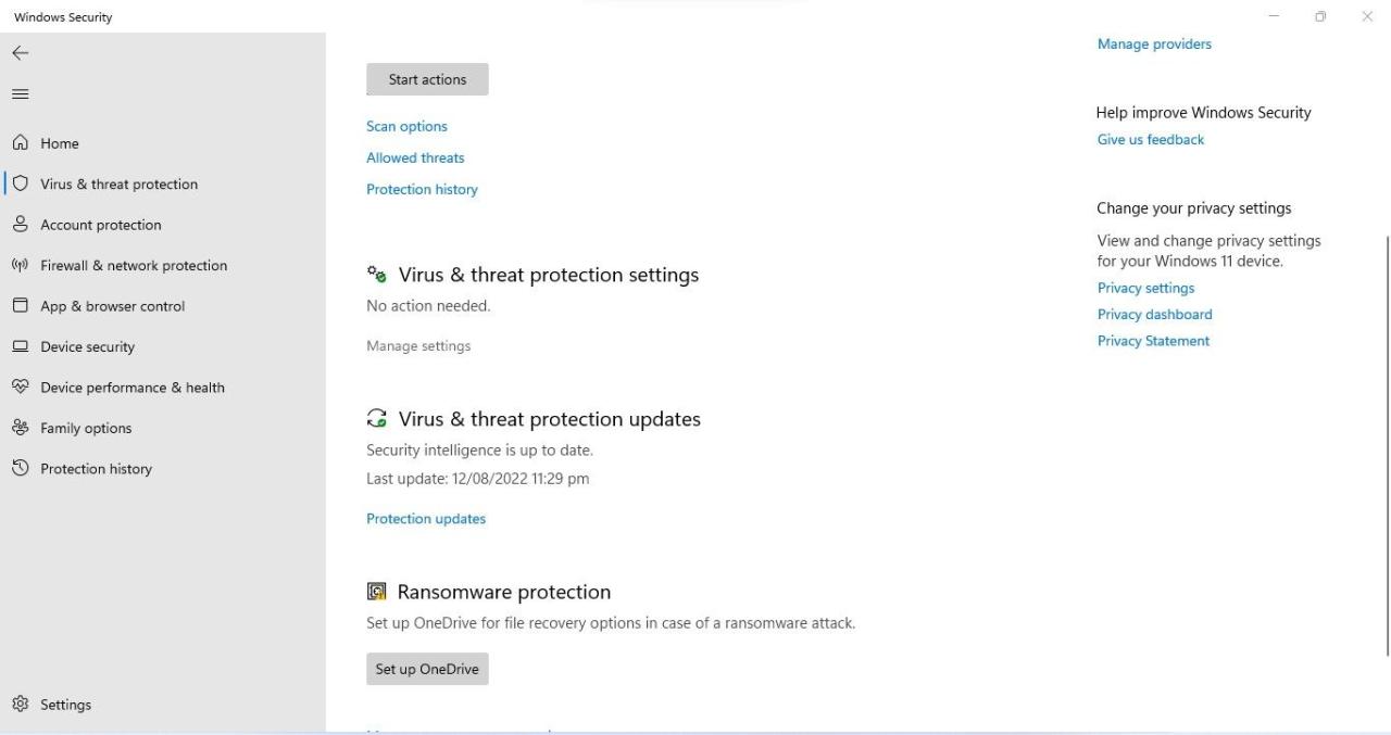 Opening Manage Settings Option under Virus and Threat Protection Settings in Windows Security App