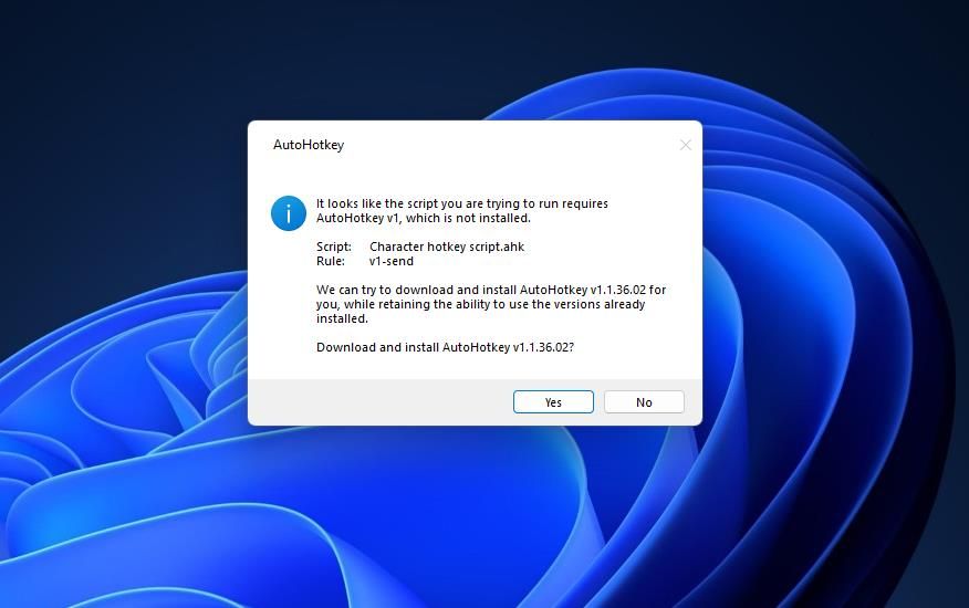 The prompt for installing AutoHotkey v1