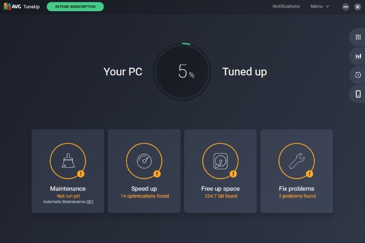 AVG Tuneup launch view