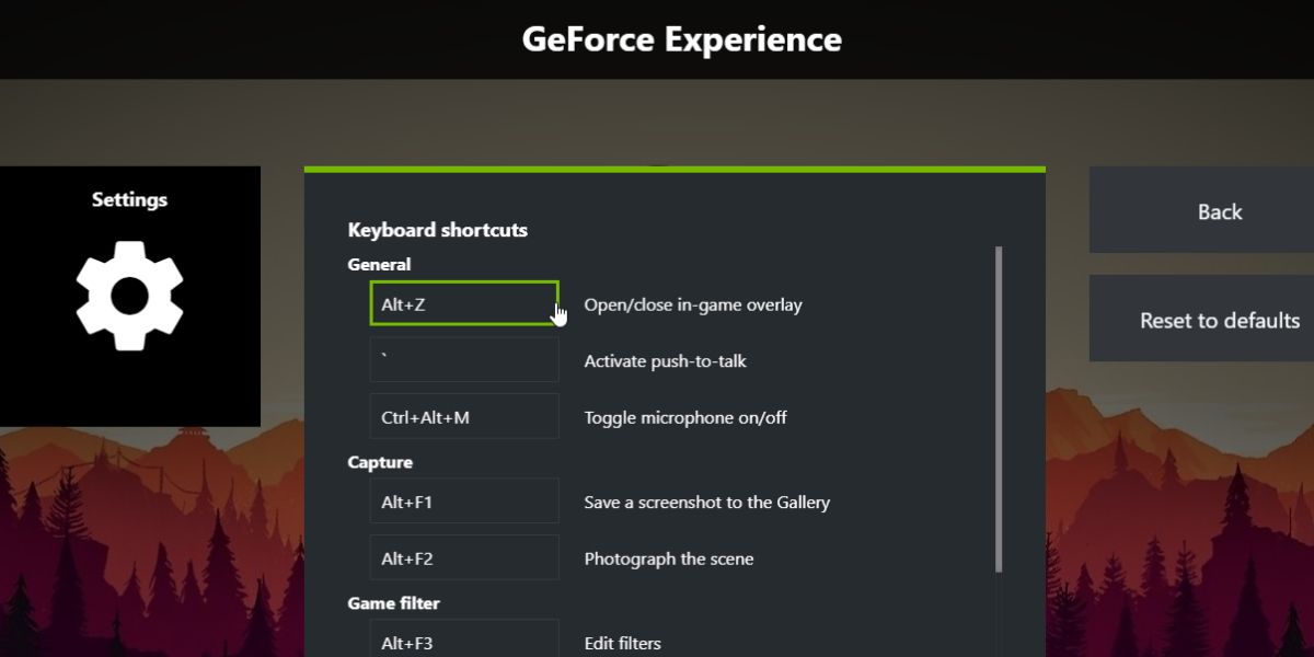 change shortcut key for geforce overlay