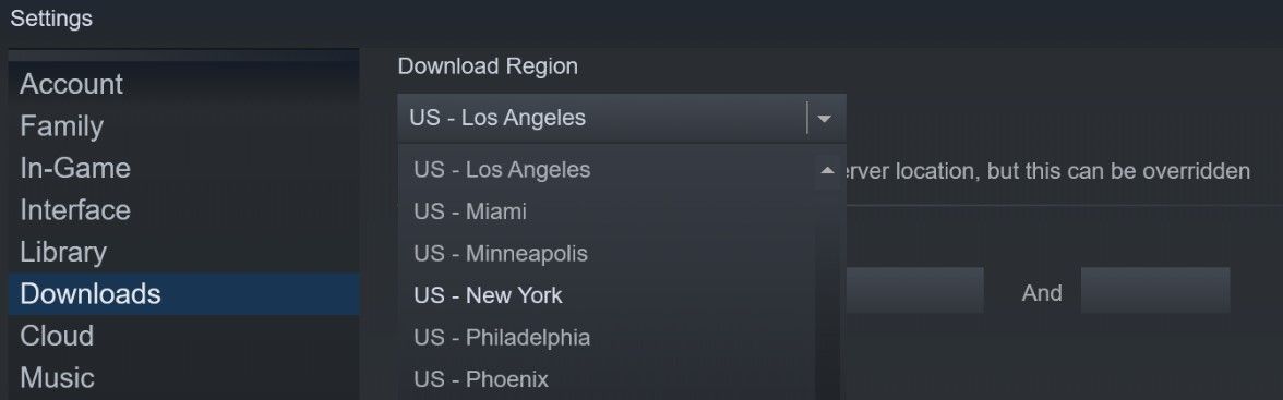 Changing the Download Region in Steam Settings