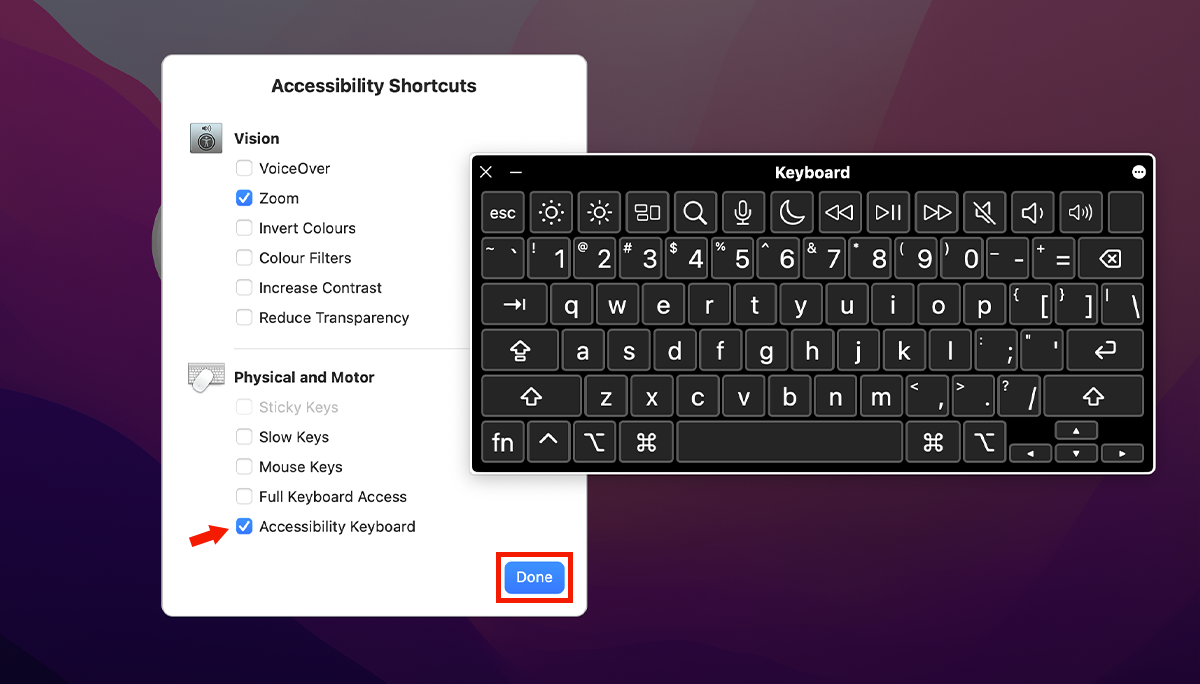 Opening accessibility keyboard on login screen
