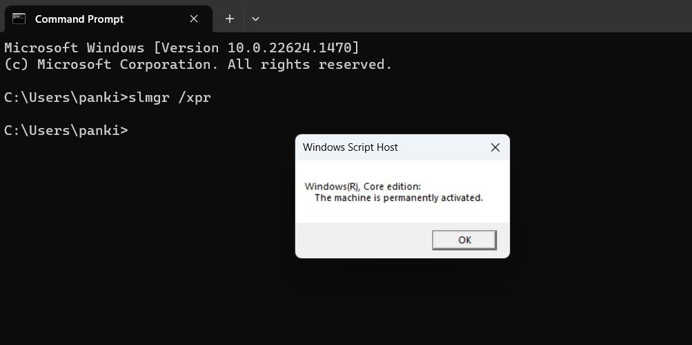 Check Windows Activation Status via Command Prompt