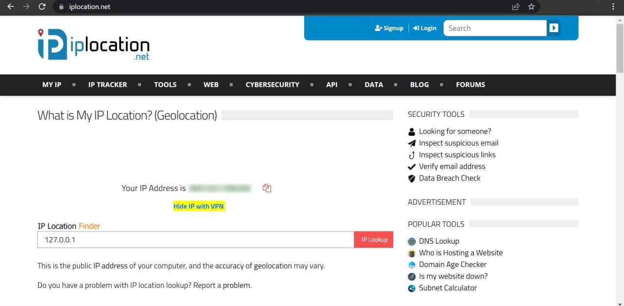 click on the ip lookup button after pasting the copied ip address on ip location website