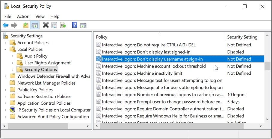 Clicking the Interactive Logon Don’t Display username at sign-in option