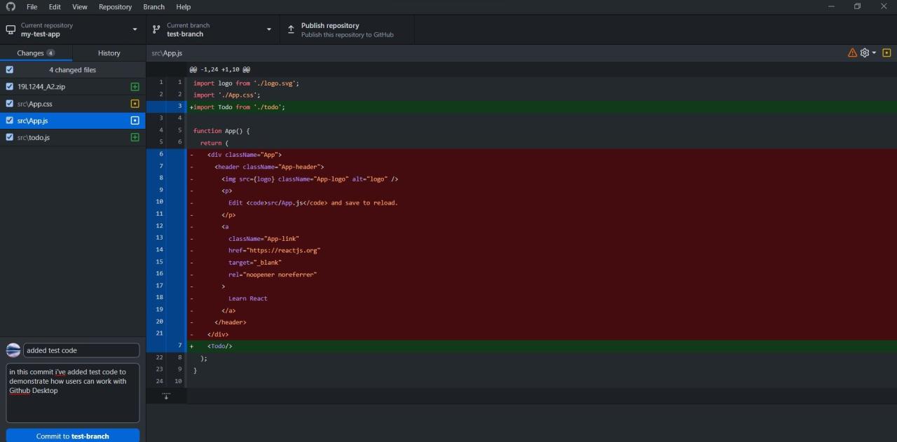 commit code using Github desktop