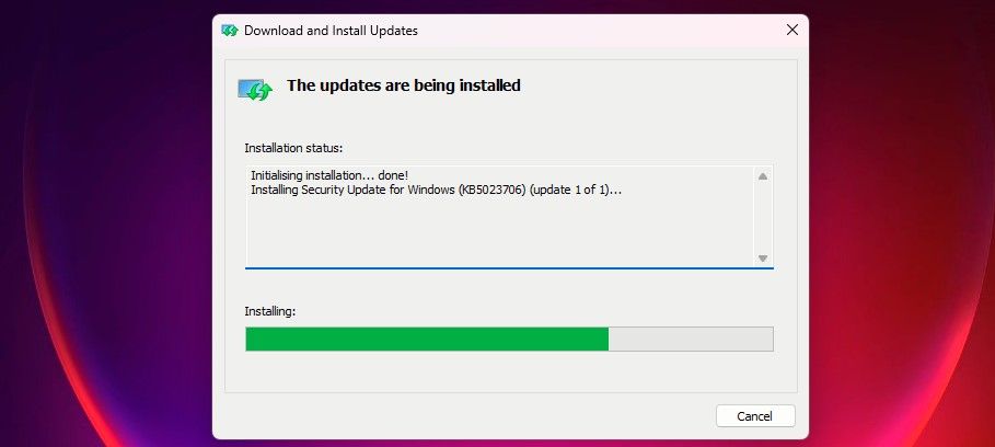 Cumulative Update Installation in Progress