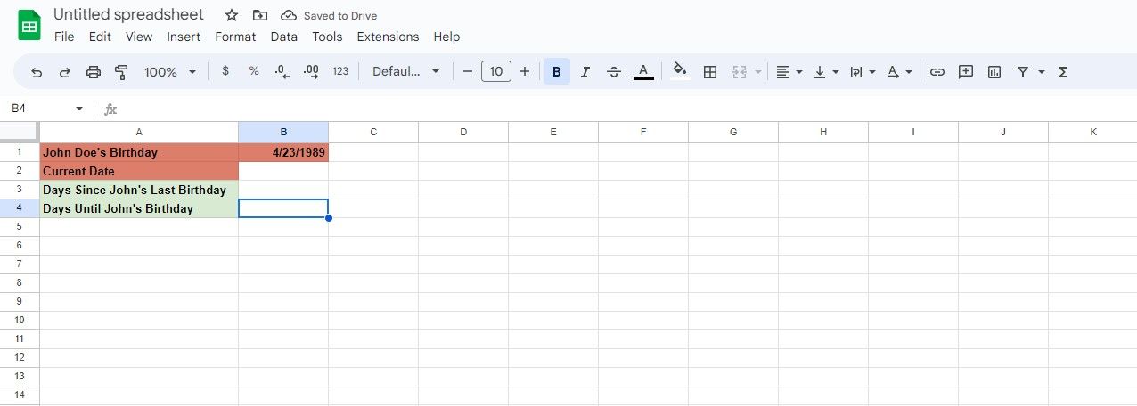 A sample spreadsheet in Google Sheets