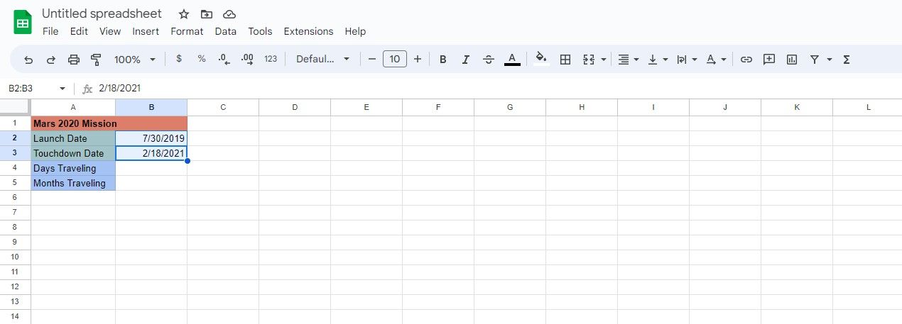 Sample spreadsheet for DATEDIF in Google Sheets