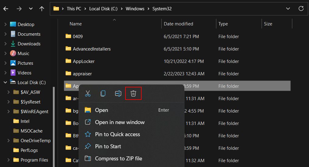 Delete the files in the File Explorer