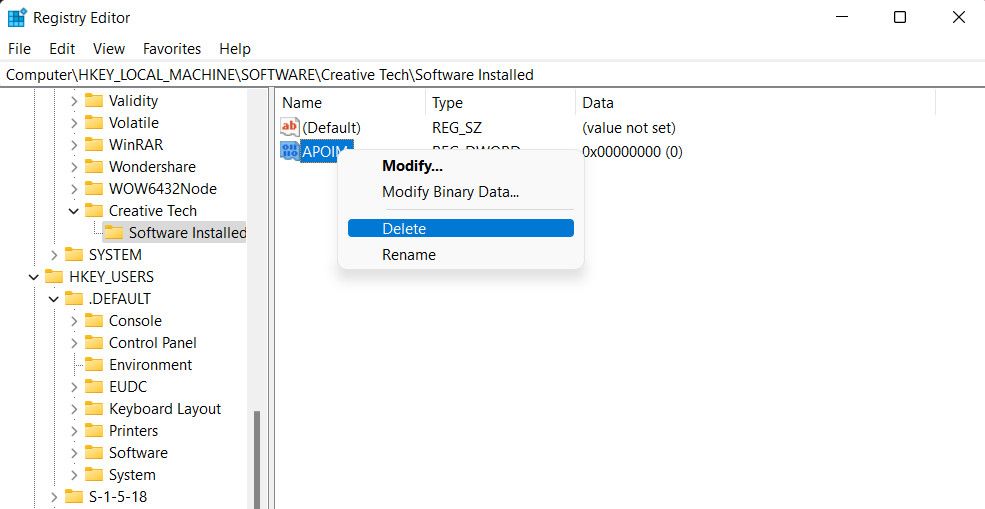 Delete the Registry Value