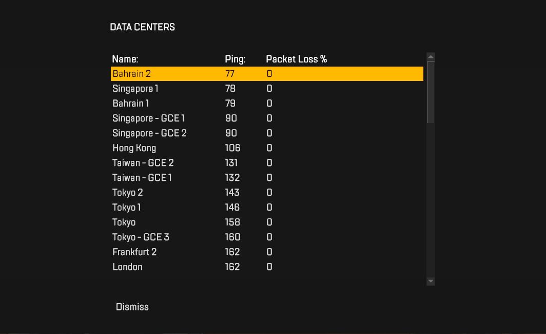 Different servers of Apex Legends