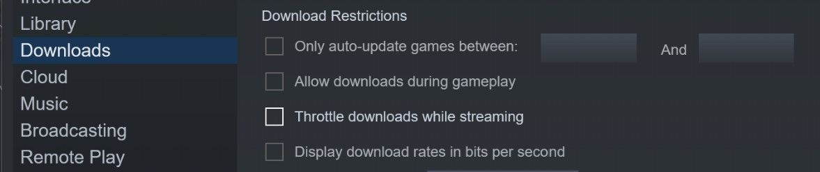 Disabling Download Throttling in Steam Settings