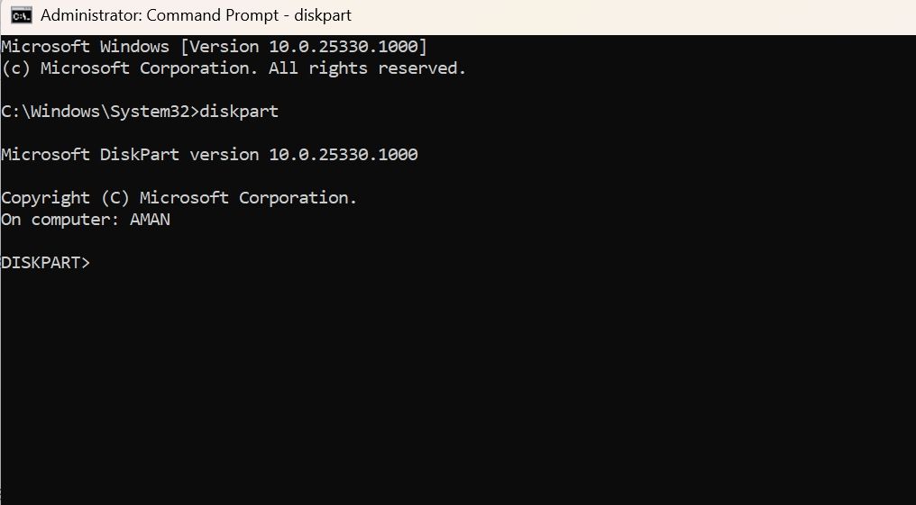 diskpart command in CMD