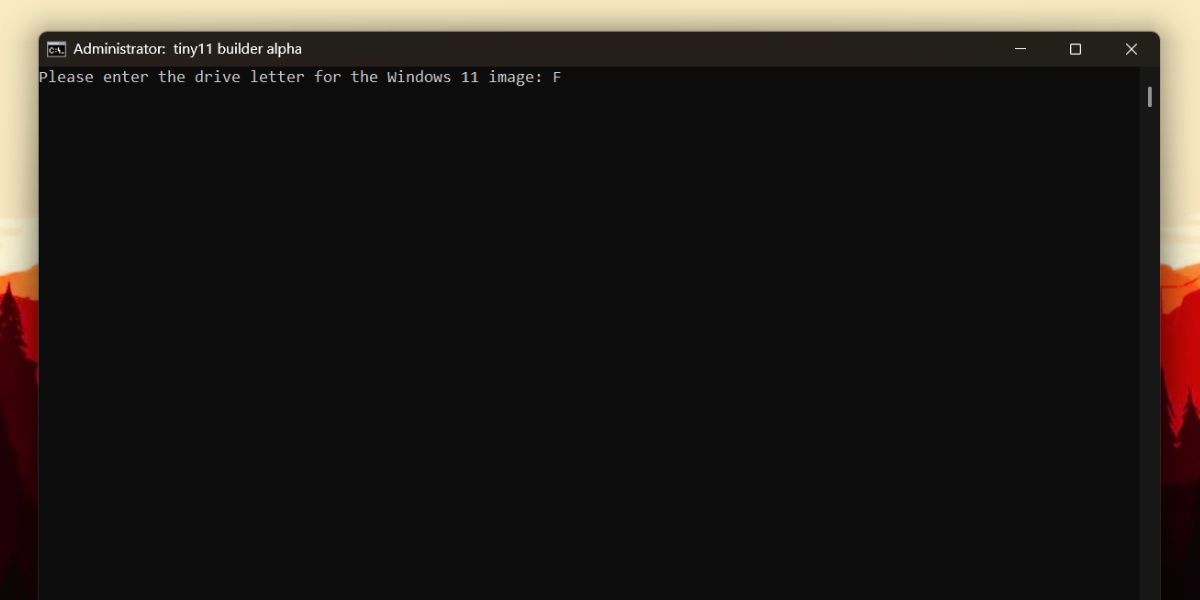 Entering the Mounted ISO File Drive Letter in Tiny11 Builder