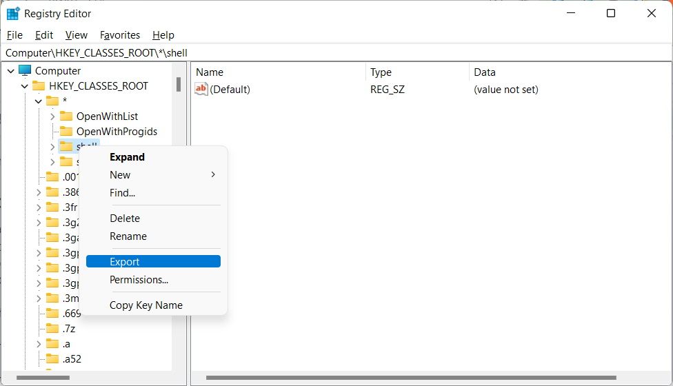 exporting a key in the registry editor on windows