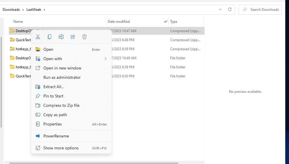 The Extract All context menu option 